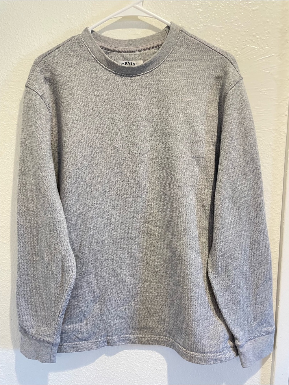 Orvis Men Thermal Crewneck Sweatshirt Medium Light Gray Waffle Long Sleeve Top